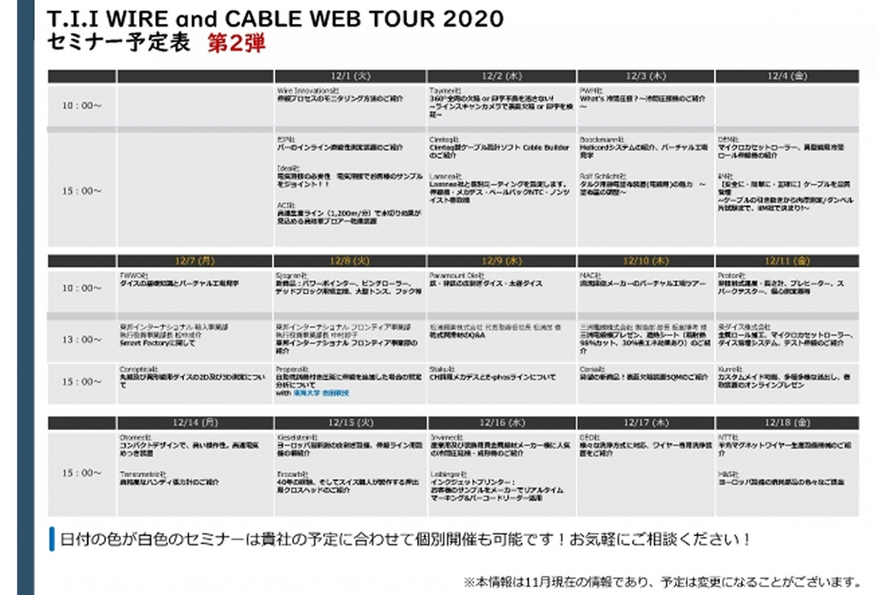 ワイヤーアンドケーブルウェブツアー2020　タイムテーブル